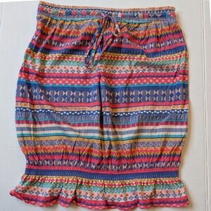 Mossimo Supply Pink Blue Tribal Geometric Strapless Smocked Ruffle Tube Top S
